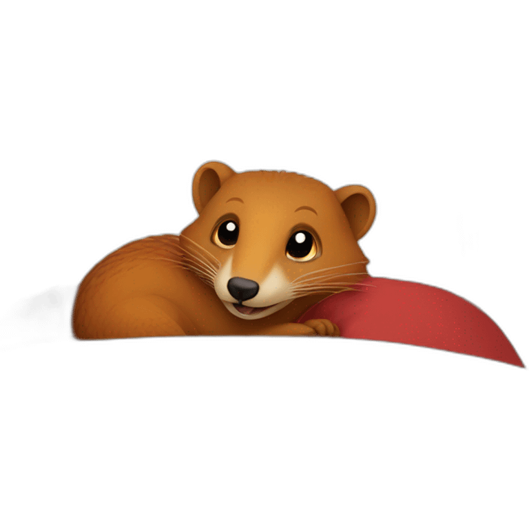 red cheerful mongoose in bed emoji