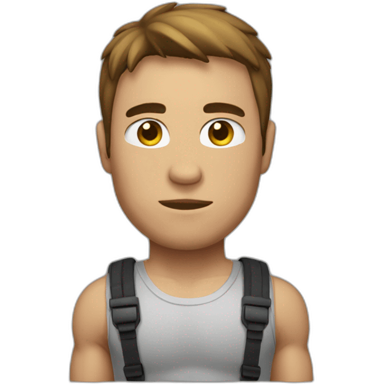 man with muscles,short hair,tired eyes,brown hair,bodysuit emoji