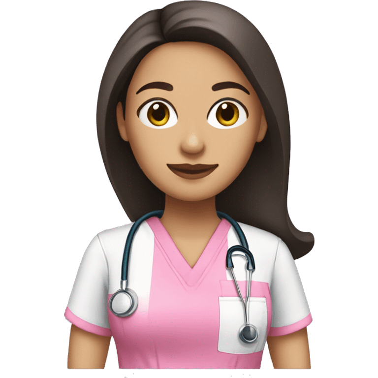 Light skinned Mexican female nurse with long dark brown hair and pink scrub top  emoji