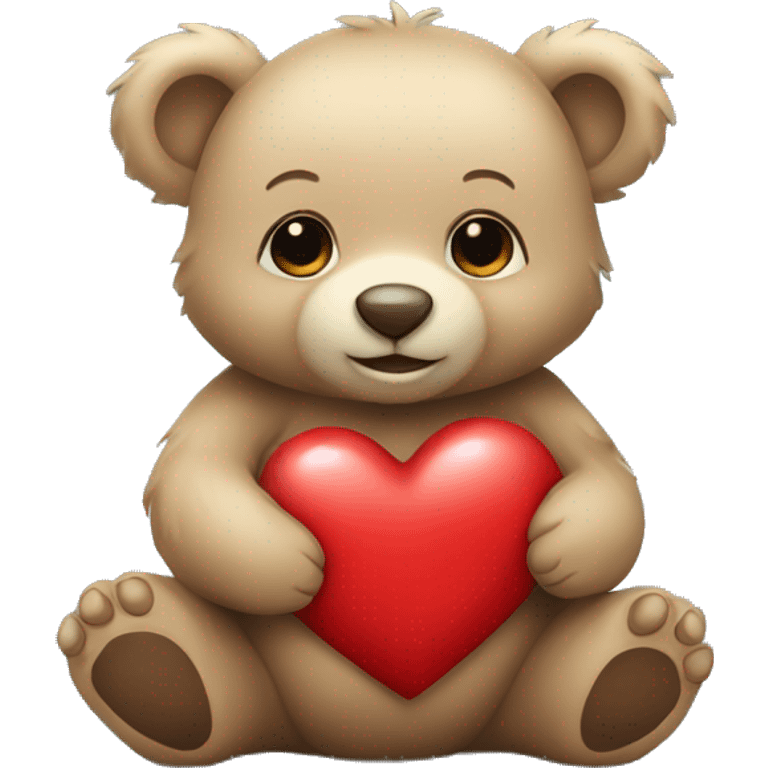 a baby bear holding a red heart emoji