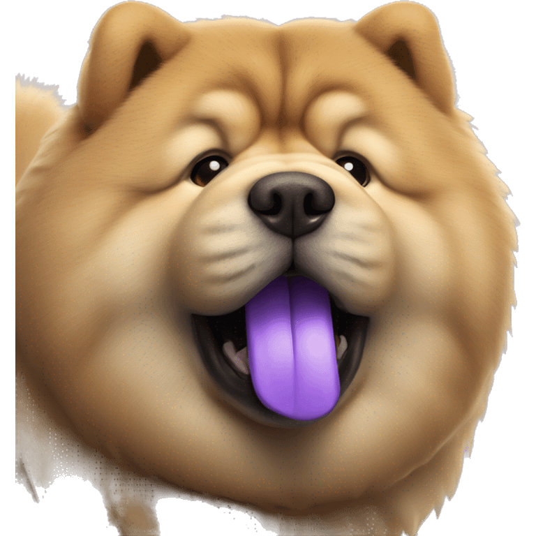 Chow chow with purple tongue, full-body, photorealistic 4k emoji