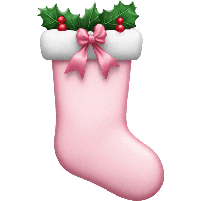 pastel pink Christmas stocking with bow emoji