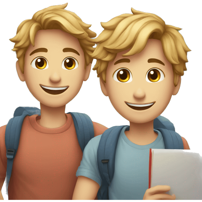 young handsome guy students with a friend joyful emoji