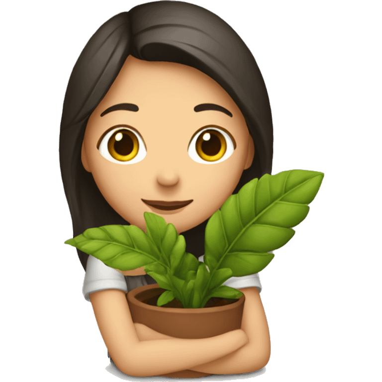 Brunette Girl hugging plant emoji