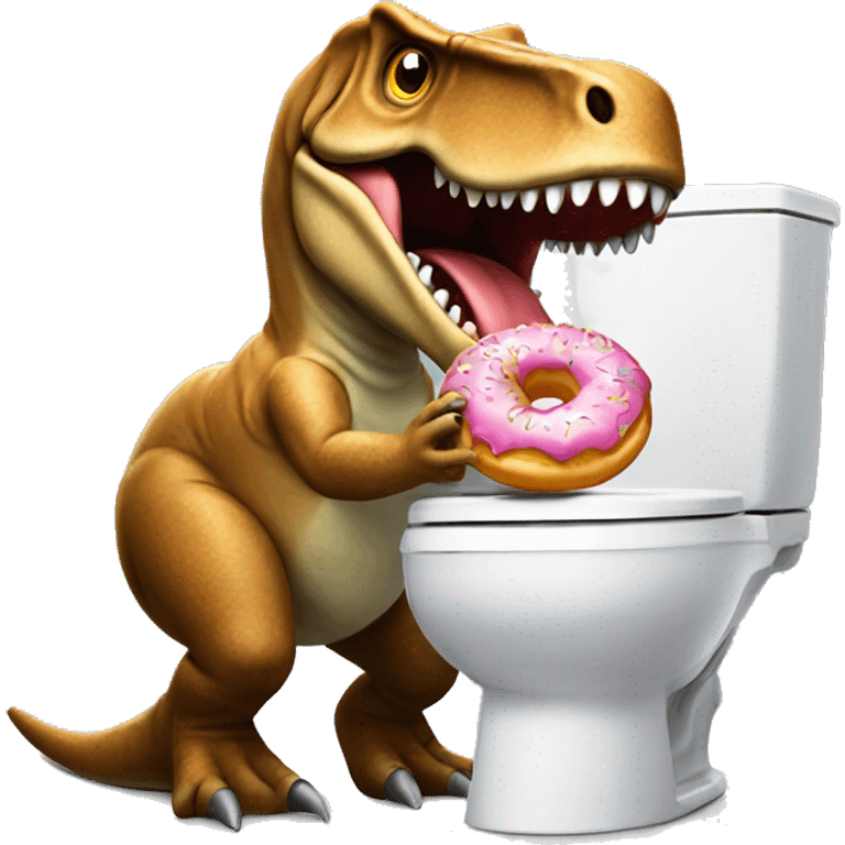 Trex on a toilet eating a donut emoji