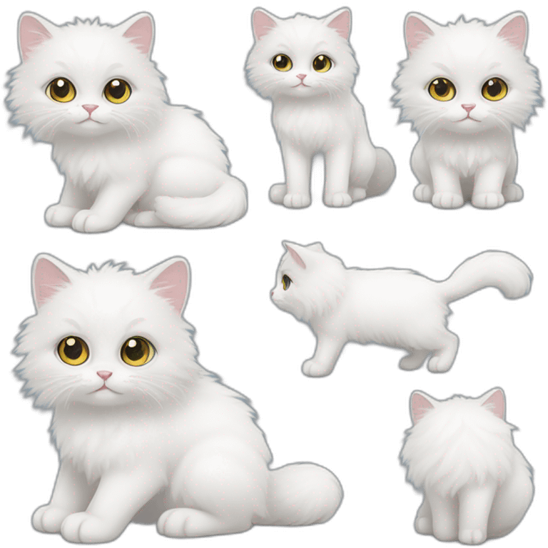 white cute fluffy cat with different eyes emoji