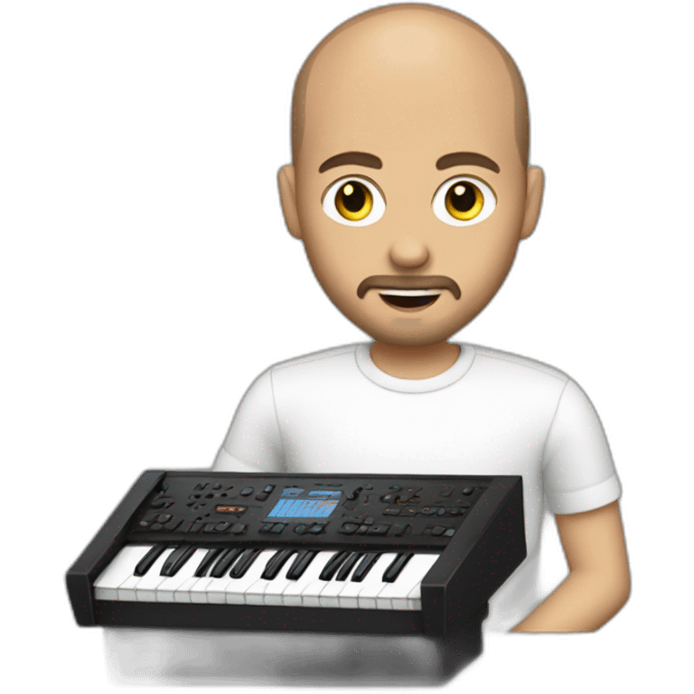 A white man with  buzz cut ,beard and mustache playing a ROLAND KEYBOARD emoji