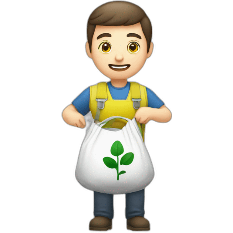 Agronomist holding a fertilizer bag with “SQM” written on it emoji