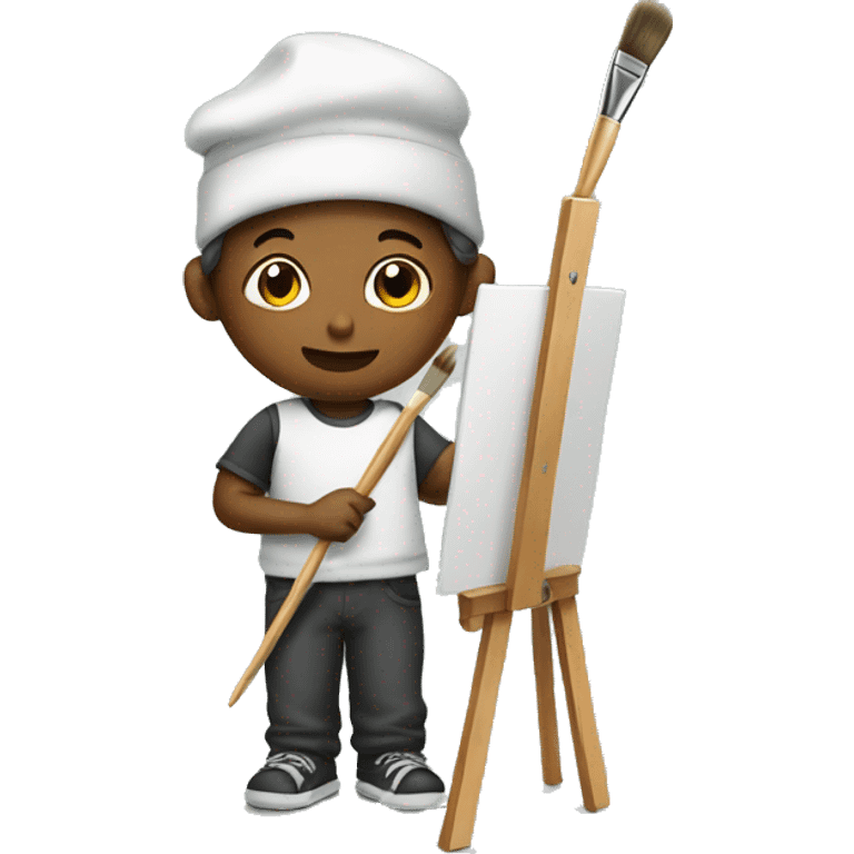 boy holds brush, an easel emoji