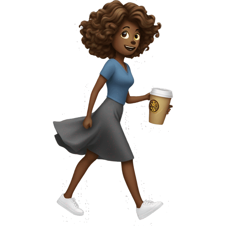 lady walking with coffee twirling hair emoji