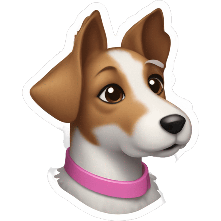  AI generated sticker of a female mini fox terrier with a pink collar, solid colour brown fur, inspired by the style of “Lady and the Tramp.” White outline around it emoji