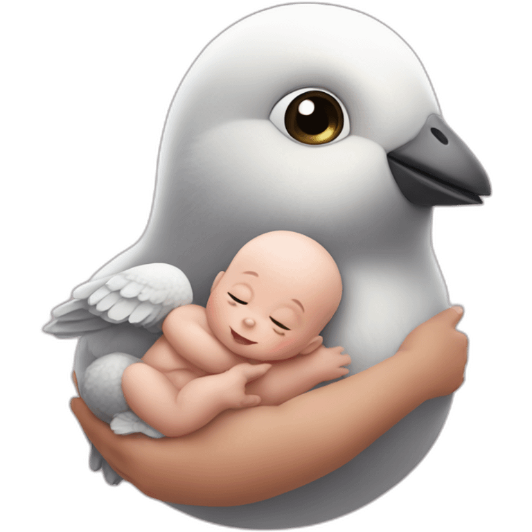 a cute infant hug a pigon emoji