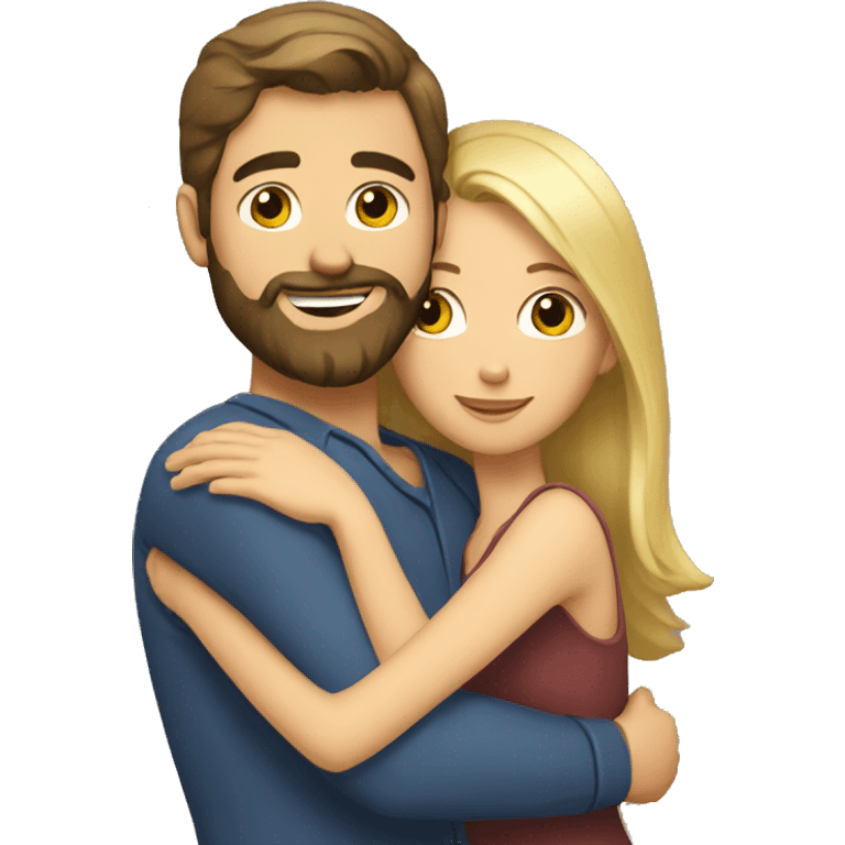 brunette with beard hugging blond emoji