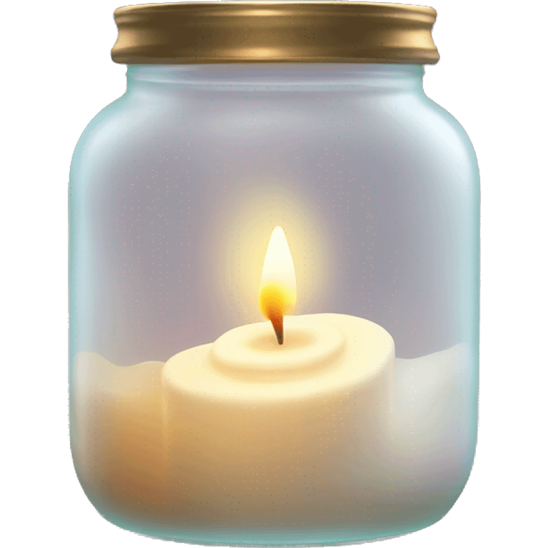 A flickering candle inside a frosted glass jar, with soft glowing light emoji