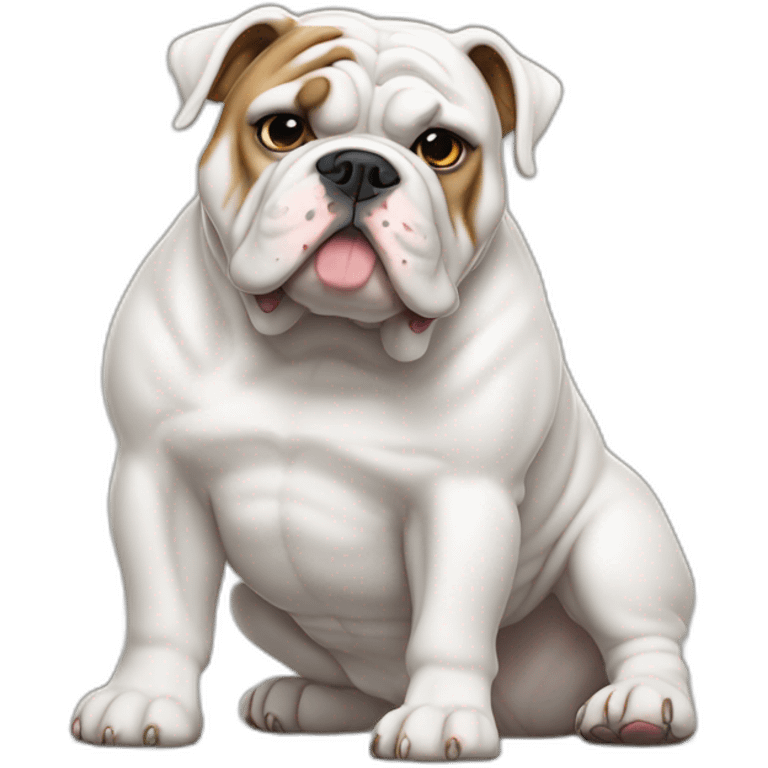 Full body white English bulldog tilted his head to the side emoji