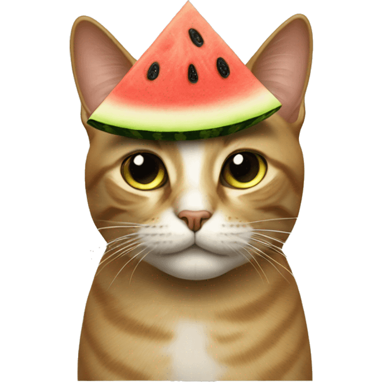 A cat with a watermelon on top of it head  emoji