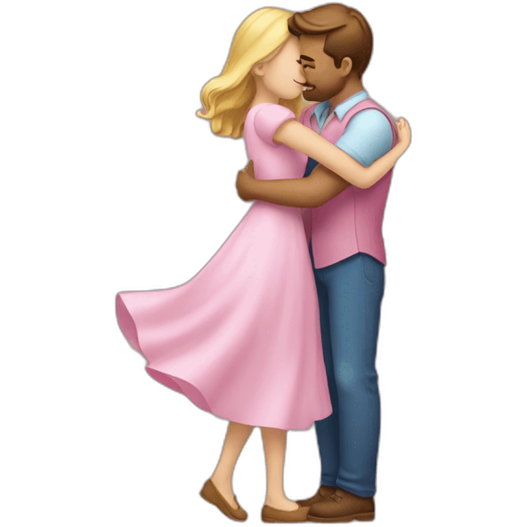 a guy in a blue shirt hugs a white girl in a pink dress emoji