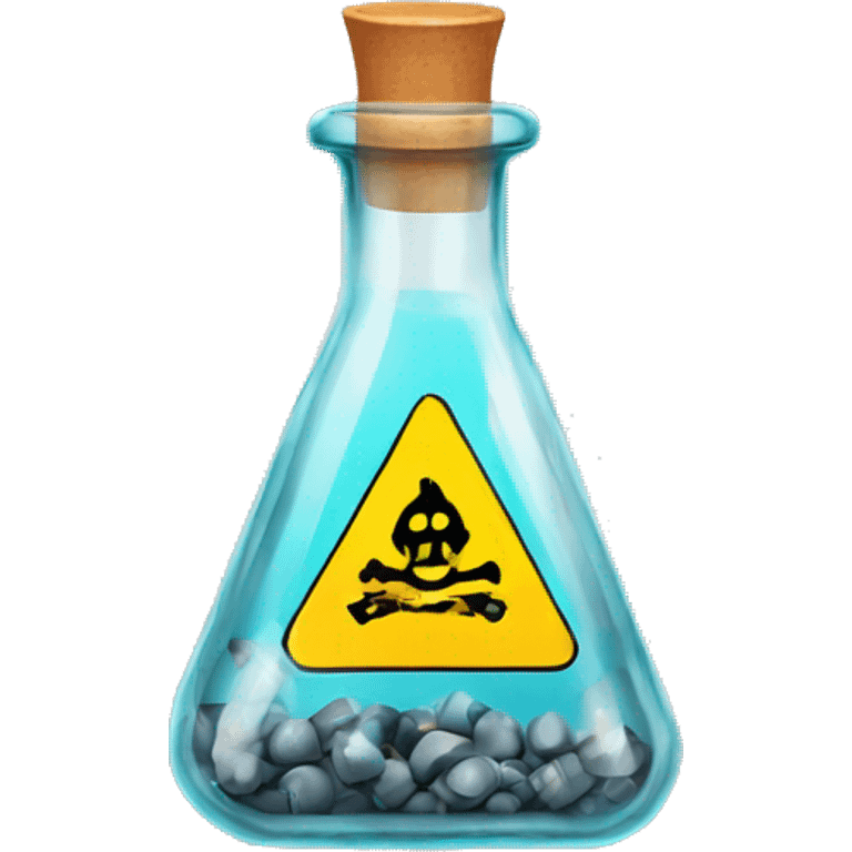 Clear glass vial with a hazardous sign label emoji