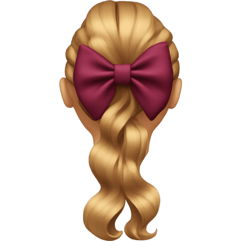 A burgundy bow in dark blond hair from the back  emoji