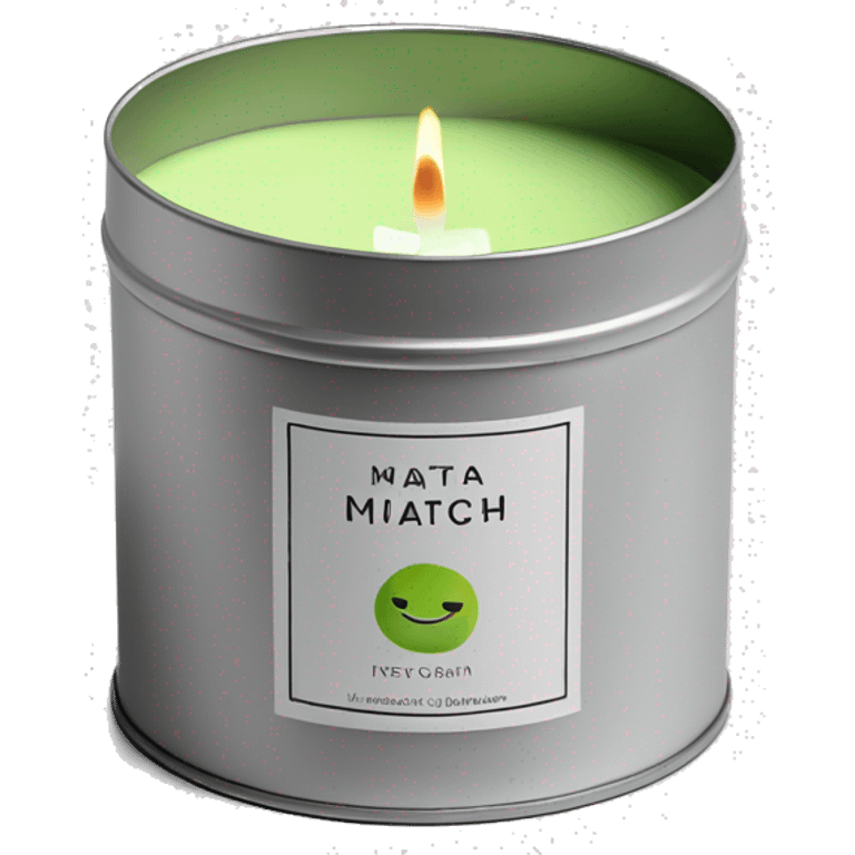 pretty matcha scented candle in silver tin with minimalistic label realistic emoji