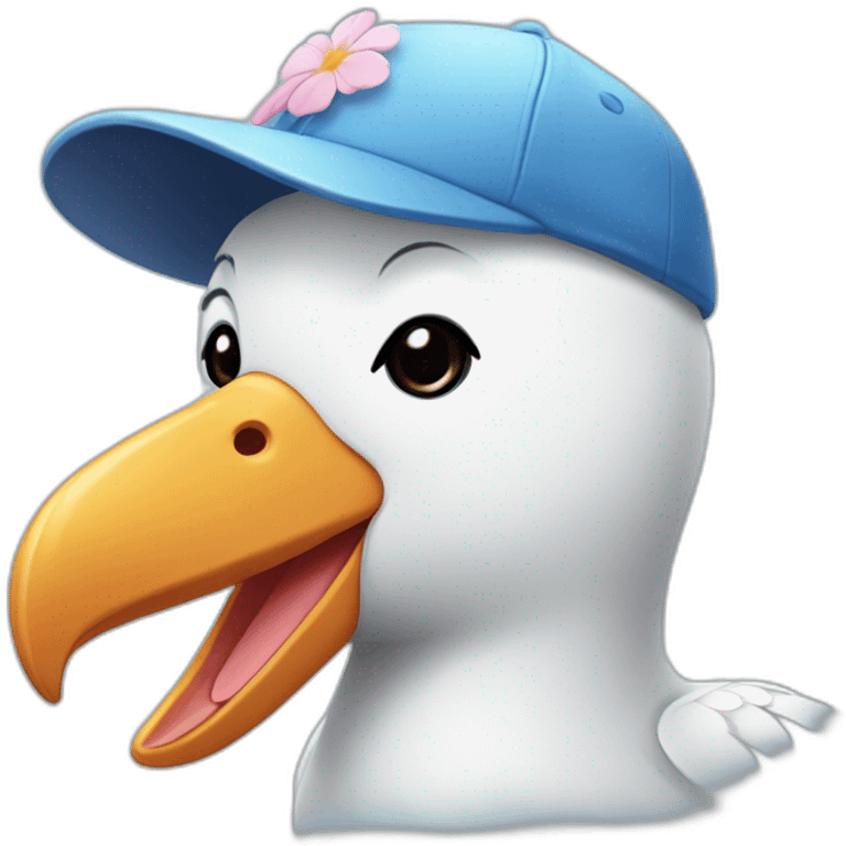 Cute albatross with a baseball cap that has a flower design  emoji