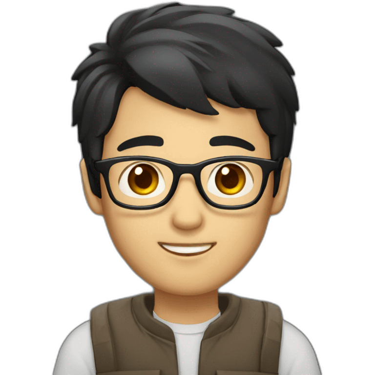 Asian developer black hair brown eyes with glasses and laptop emoji