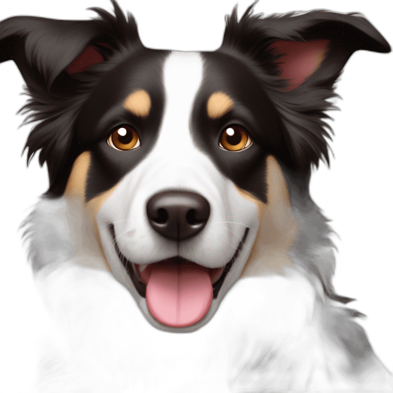 white and black dog with dark brown eyes happy  short hair mixed breed as border collie 2 years old with emoji