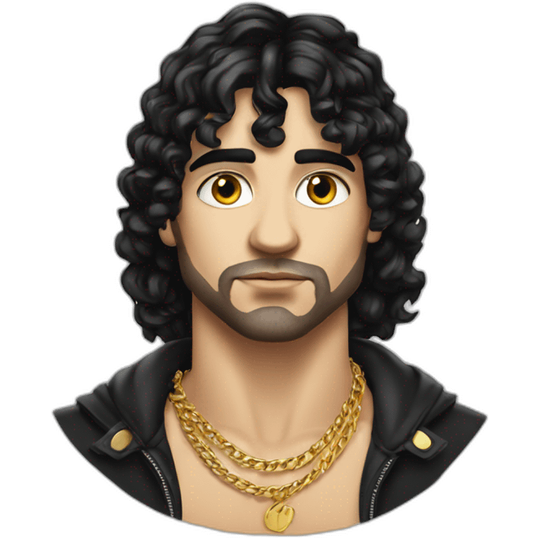 white male thug with black hair French-crop cut wearing gold chain emoji