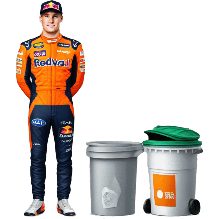 Max Verstappen max standing next to trash can emoji