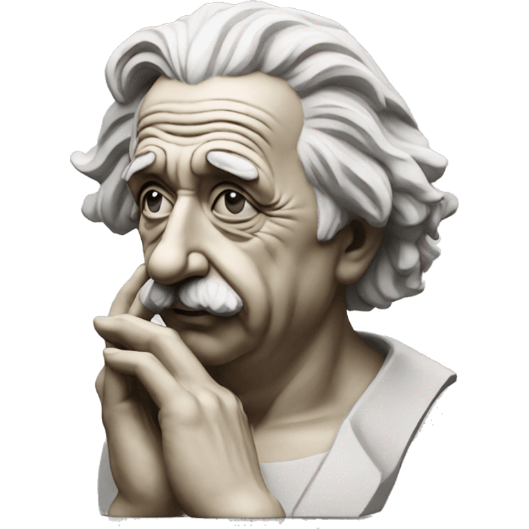 philosopher albert einstein statue with hand near his face emoji