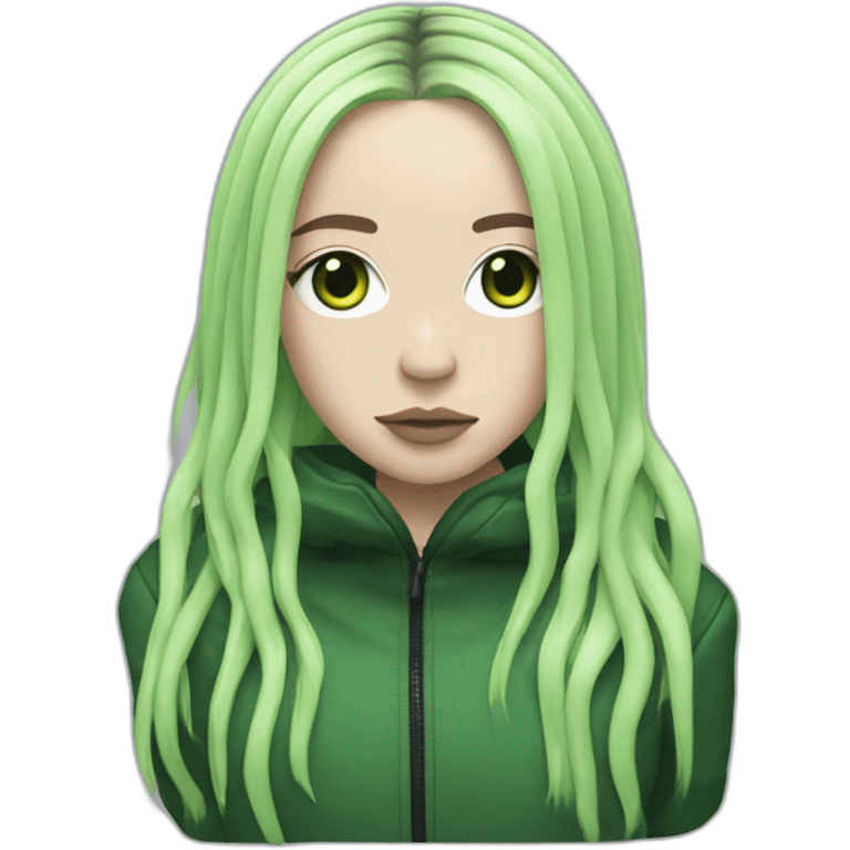 billie eilish with black and green roots emoji