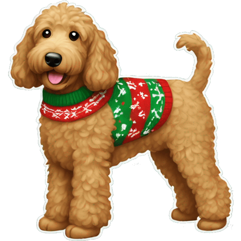 Brown Golden Doodle dog with Christmas sweater  emoji