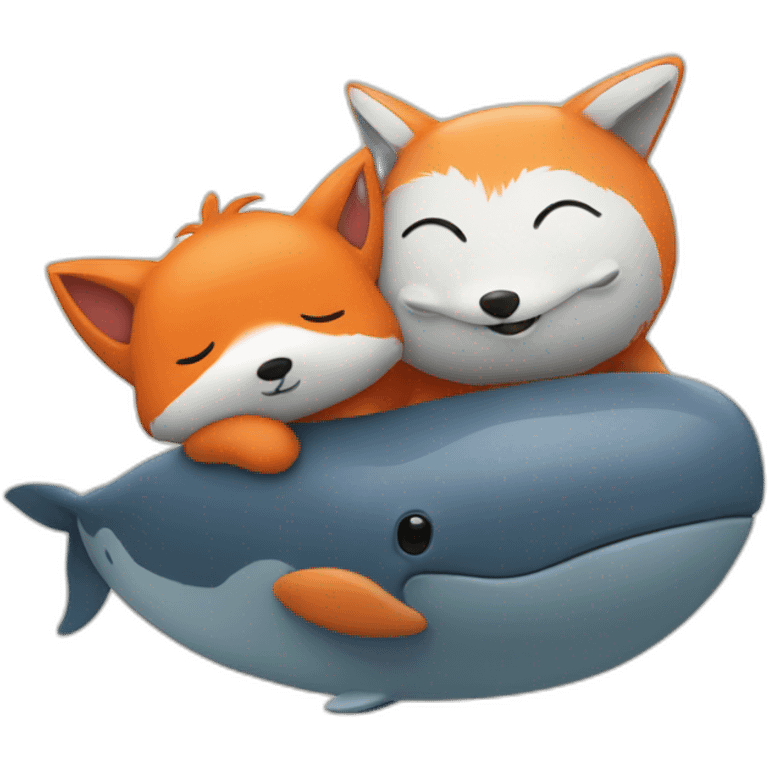 A whale and a fox cuddling emoji