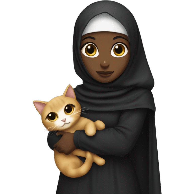 Black girl wearing niqab holding a cat emoji