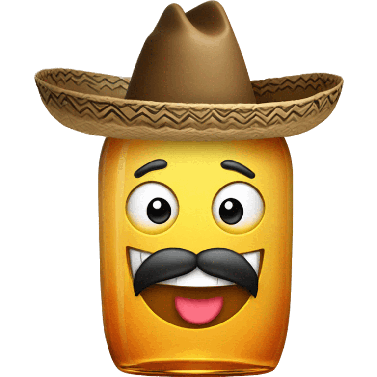 very happy tequila bottle with sombrero and thick mustaches  emoji