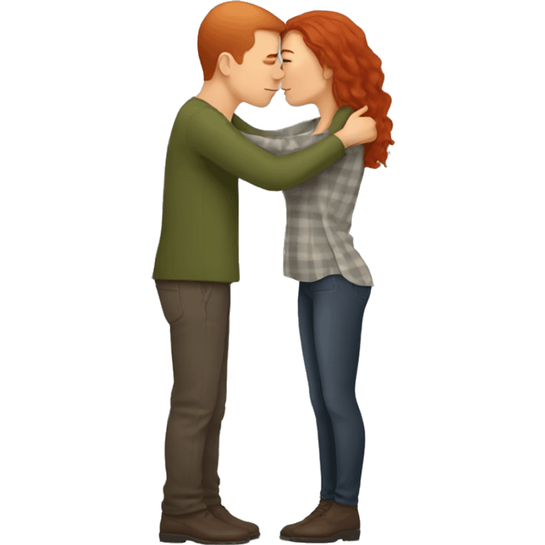 Red hair woman kissing a brown hair man clean shaven emoji