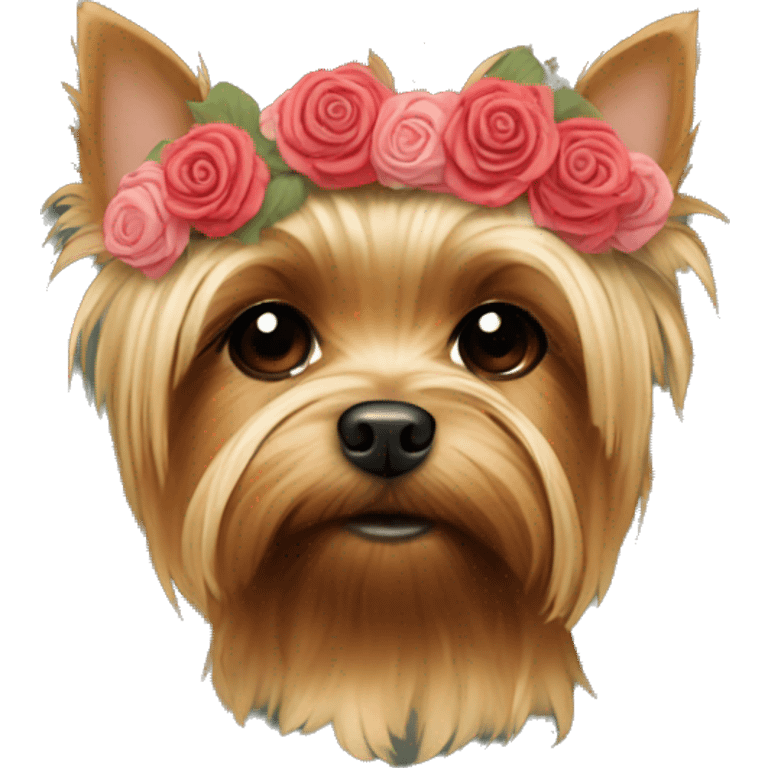 Yorkie's head in a wreath of roses emoji