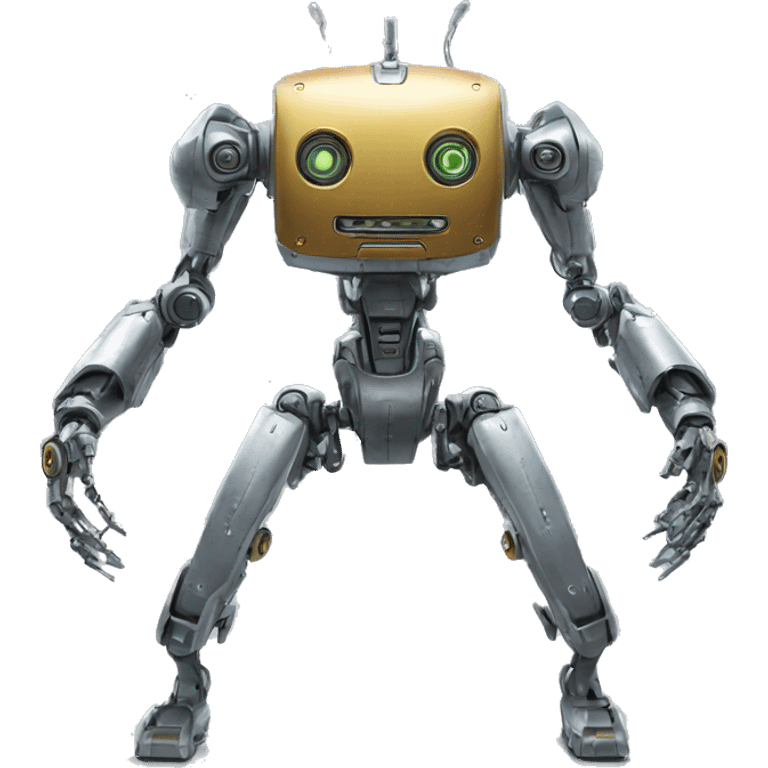 a high-tech metal robot with several arms like emoji