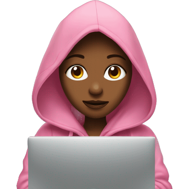 Girl waring a hoodie oon a computer  emoji