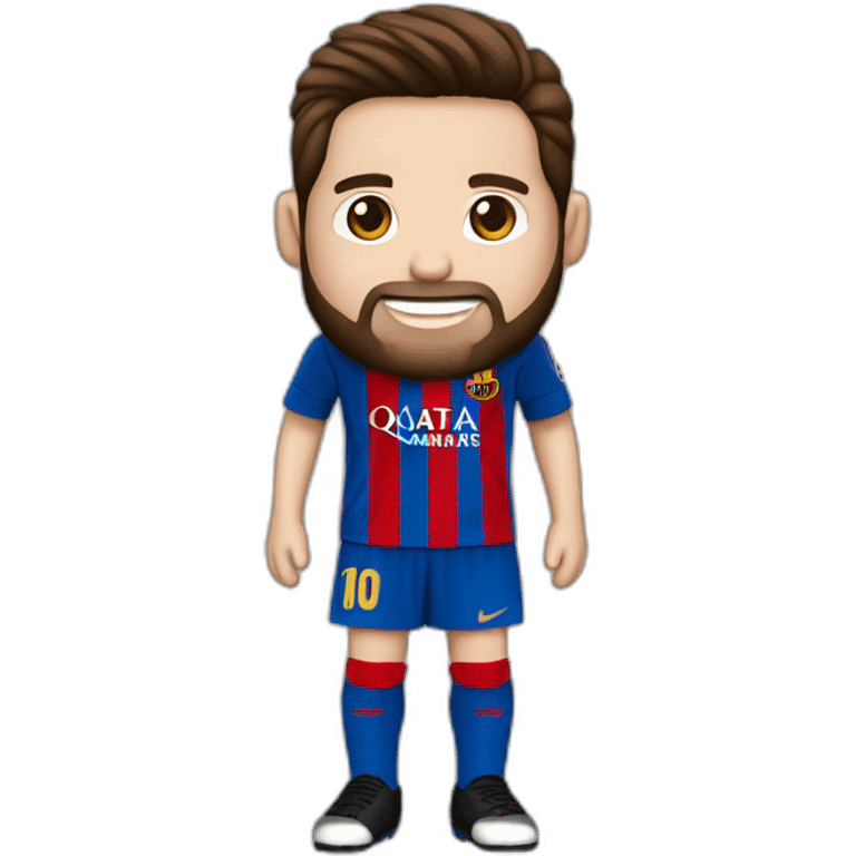 Playera de rojo y. Azul un traje de jugador  y número 10 yamado. Messi con barba y pelo negro  emoji