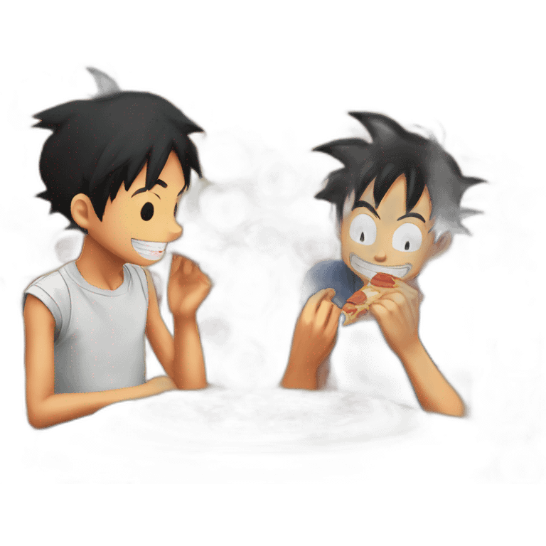 Goku eating pizza with luffy emoji