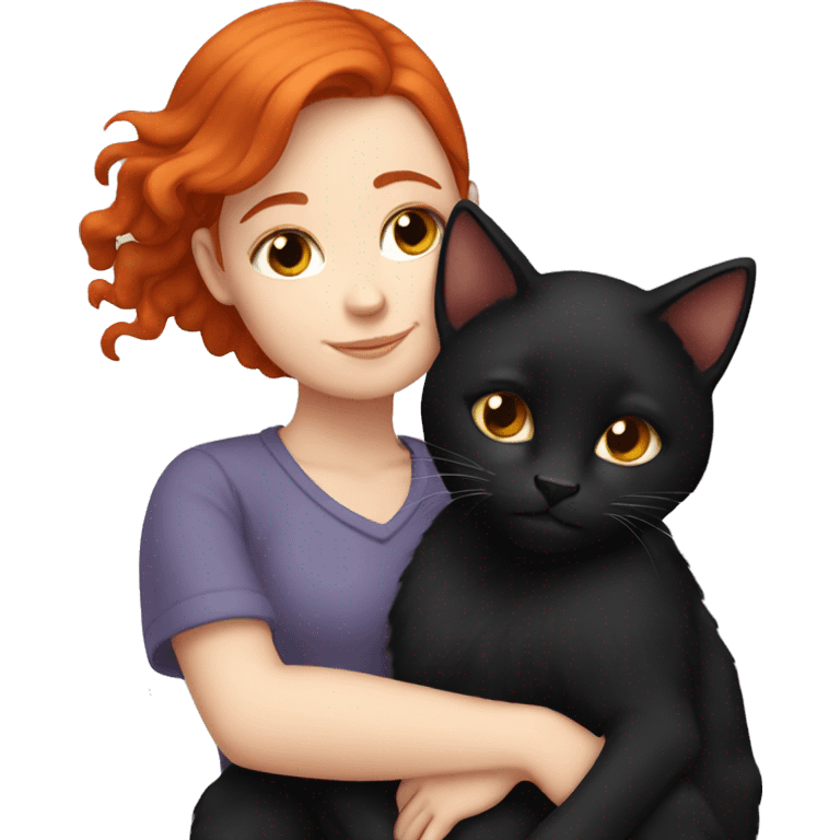 white girl red hair cuddling black cat emoji