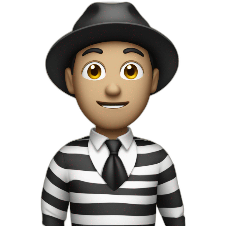 A Thief with a money bag A black hat and a black and white striped outfit emoji