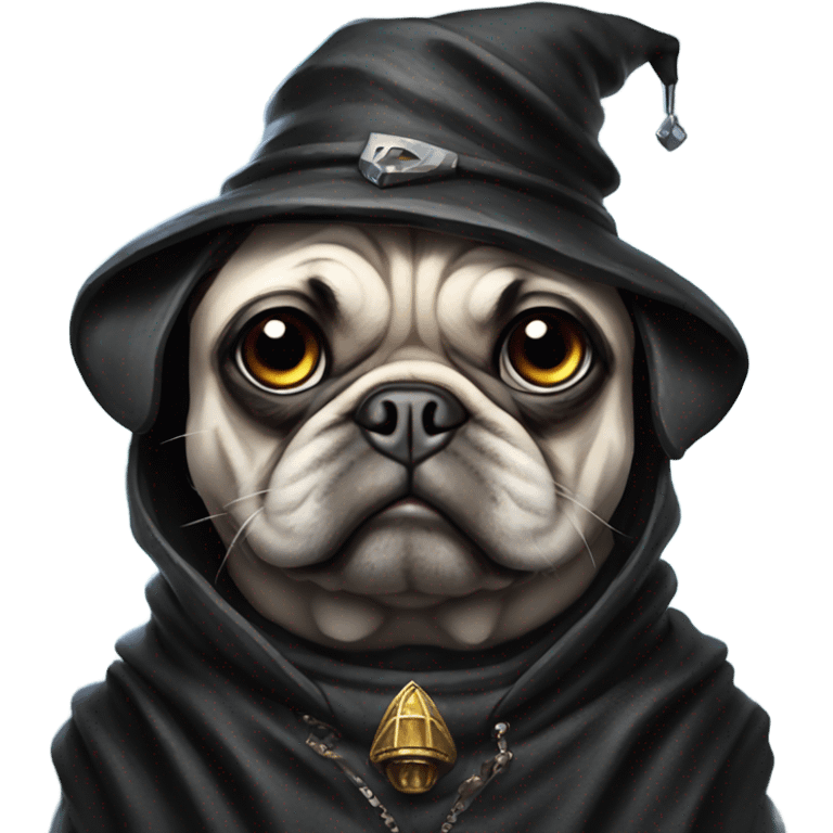 cyberpunk pug wearing a black wizard's hat emoji