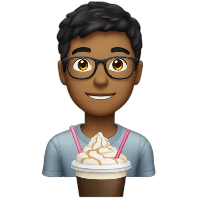 black-haired boy drinking frappe with glasses emoji