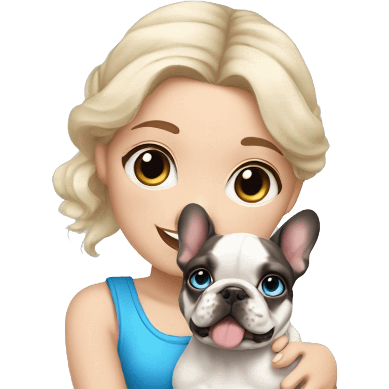  Girl light-skinned and fair-haired blue eyes with a French bulldog merle puppy emoji