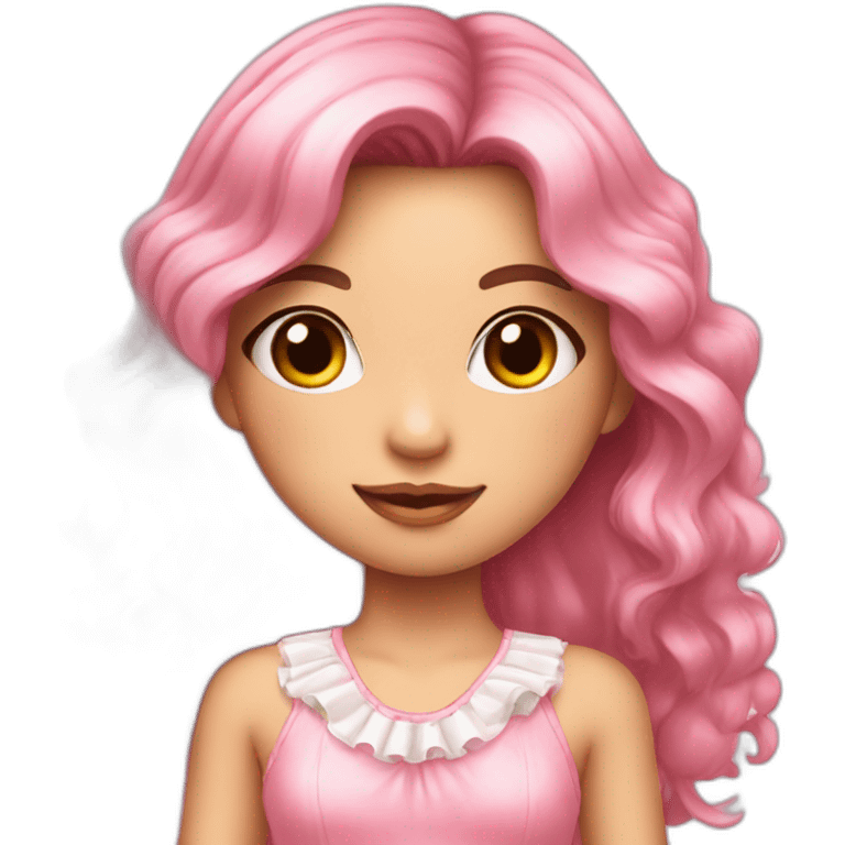 A girl wearing a pink kawaii dress that’s very frilly and girly  emoji