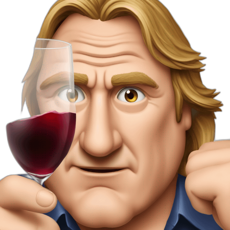 Gérard Depardieu alcoolisé avec une verre de vin rouge à la main  emoji