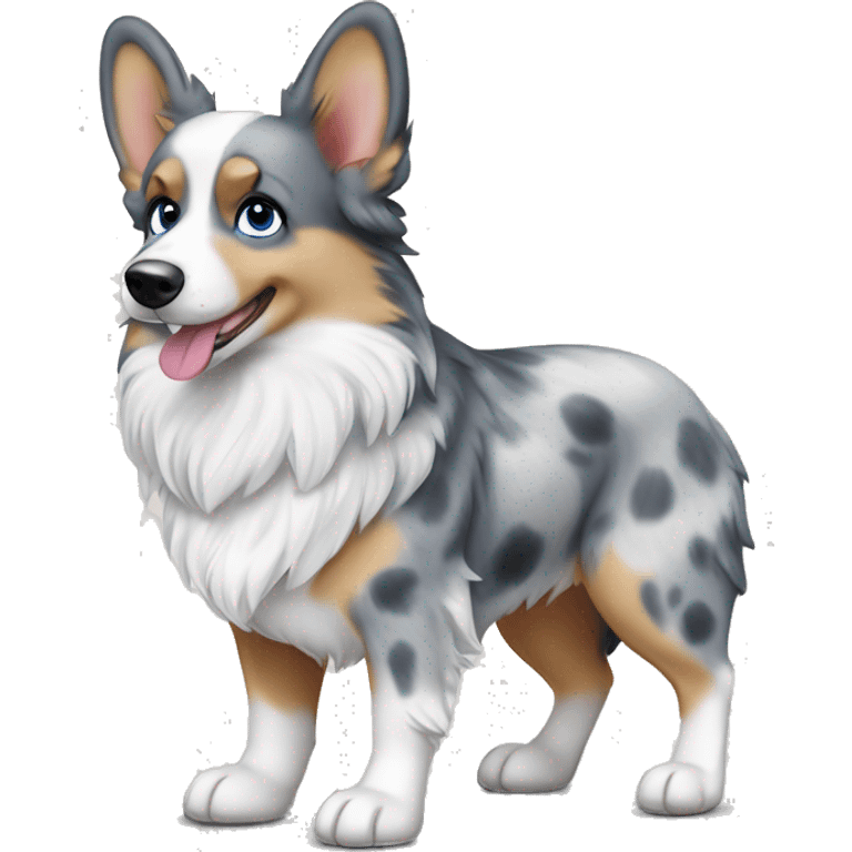 Blue Merle corgi with one blue eye full body emoji