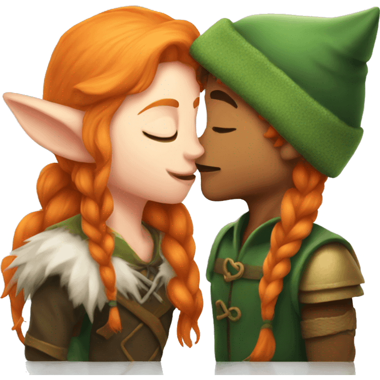 a ginger elf and a ginger wolf kissing  emoji